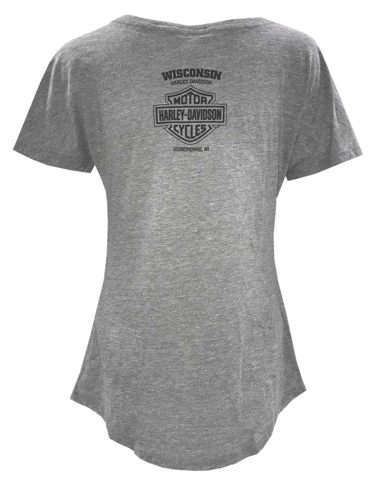 Harley-Davidson Free Shipping - Harley-Davidson Women's Wood Lines Dolman Short Sleeve Tee, Premium Heather Gray - Free Shipping on many products plus Orders Over $99