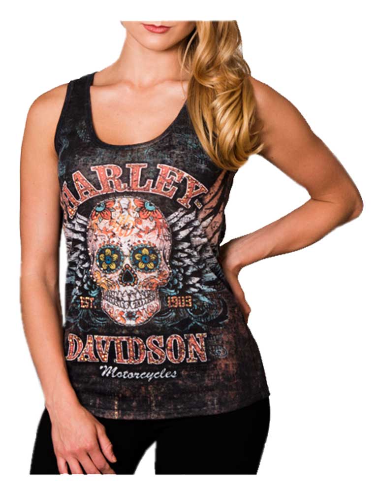 Harley-Davidson Women's Road Candy Embellished Premium Sleeveless Tank, Black - Wisconsin Harley-Davidson