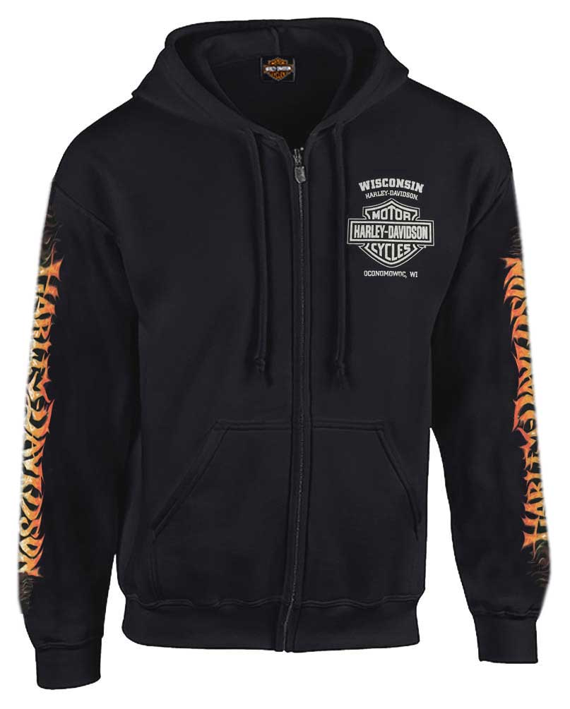 Harley-Davidson Men's Inferno Eagle Full-Zipper Hooded Sweatshirt, Black - Wisconsin Harley-Davidson