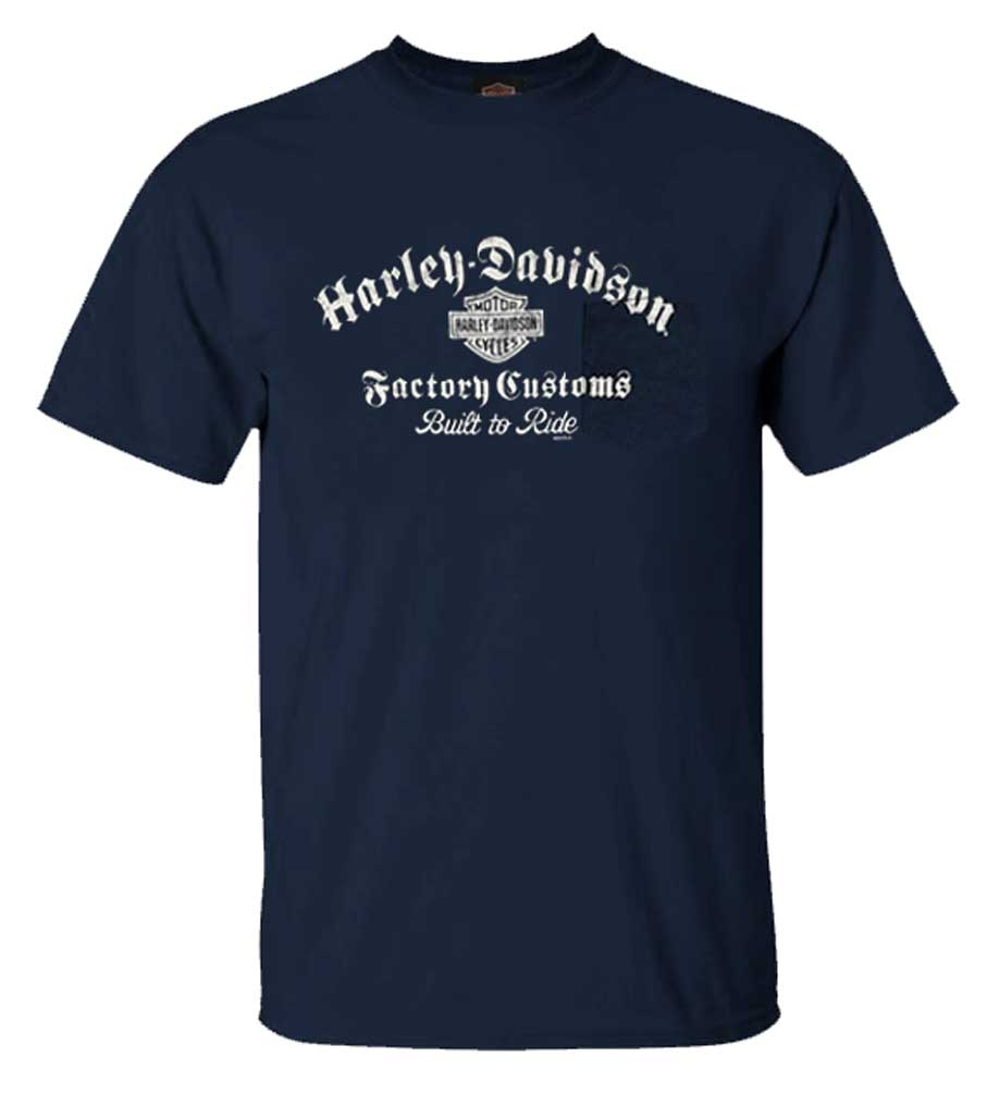 Harley-Davidson Men's Built To Ride Chest Pocket Short Sleeve T-Shirt, Navy Blue - Wisconsin Harley-Davidson