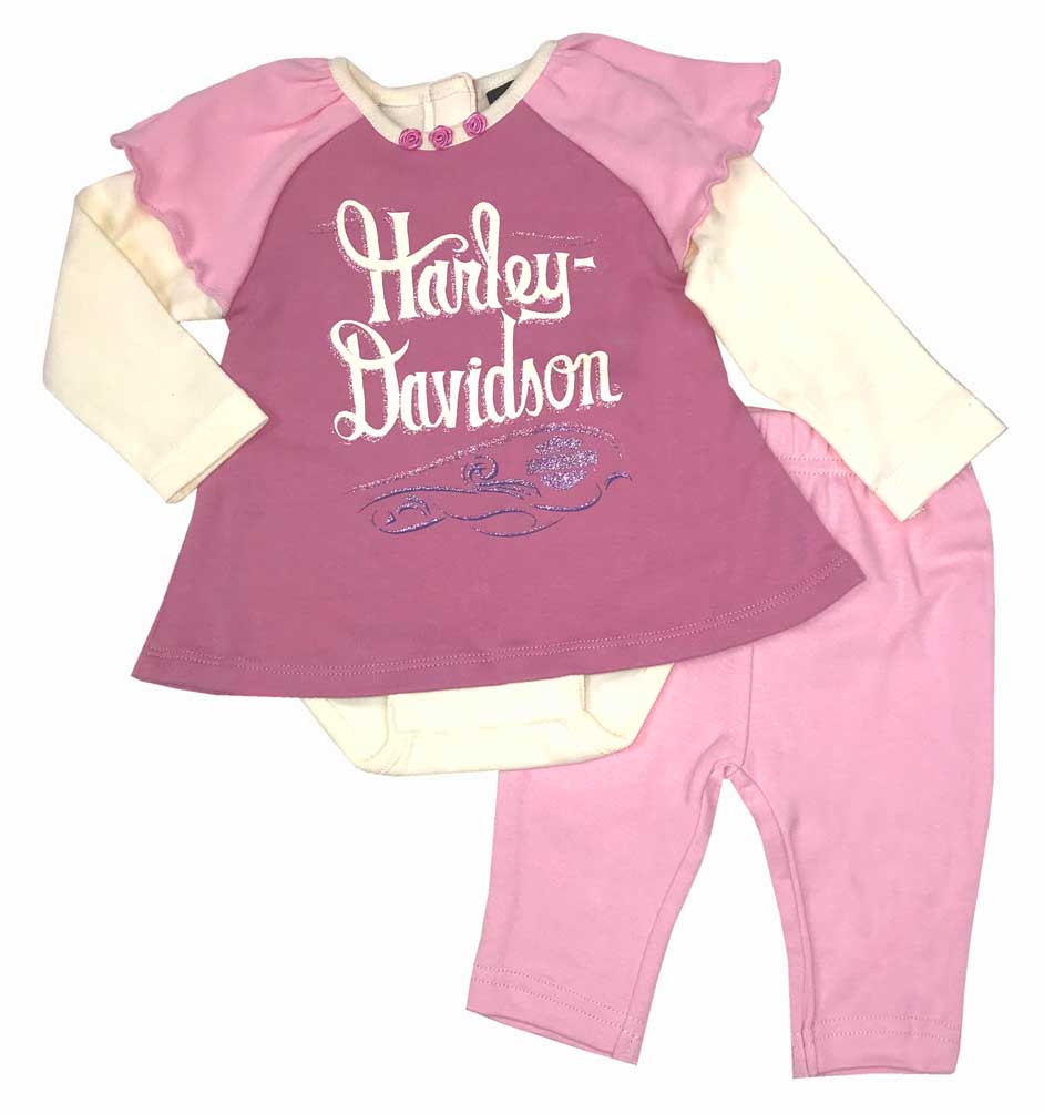 Harley-Davidson Baby Girls' 2 Piece Interlock Newborn Creeper & Pant Set 2003553 - Wisconsin Harley-Davidson