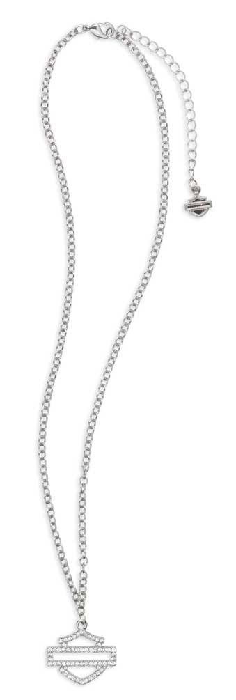 Harley-Davidson Women's Rhinestone Bar & Shield Logo Necklace, Silver 99546-16VW - Wisconsin Harley-Davidson