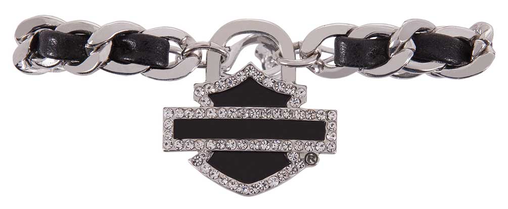 Harley-Davidson Women's Charmed Crystal Bar & Shield Cuff HDWCU11396-BLK - Wisconsin Harley-Davidson