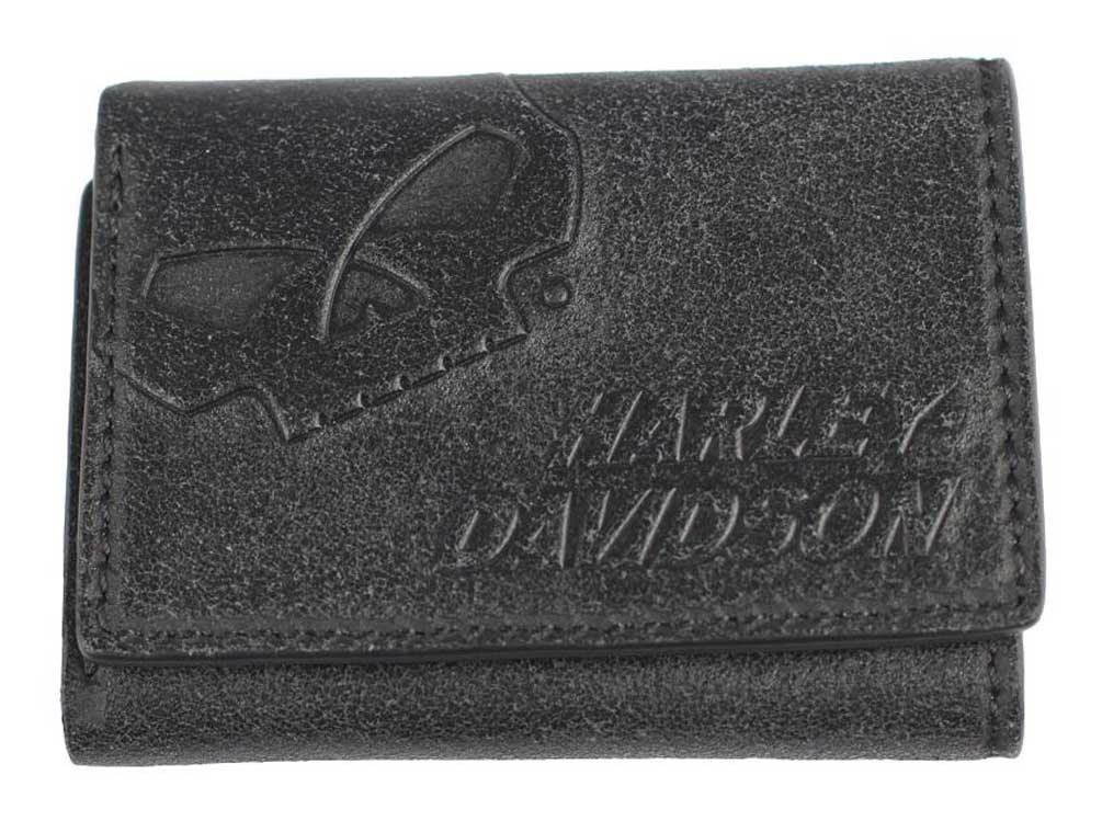 Harley-Davidson Men's Skull Graphite Leather Tri-Fold Wallet UN4635L-GRYBLK - Wisconsin Harley-Davidson
