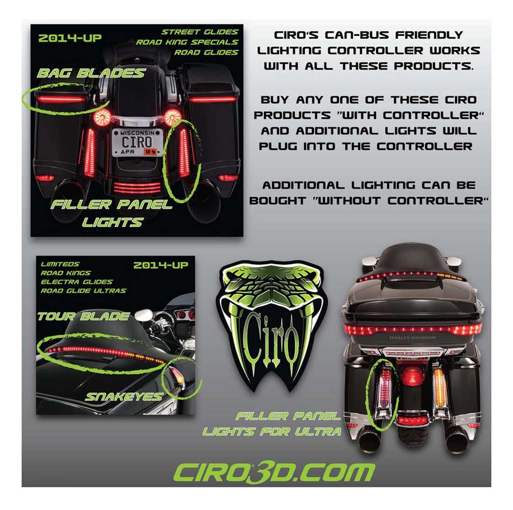 Ciro LED Light Filler Panels '14-up Harley-Davidson Ultra, Road King 40003 Black - No Hassle Returns at Wisconsin Harley