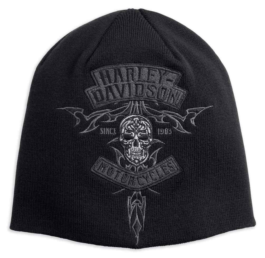 Harley-Davidson® Men's Embroidered Skull Knit Beanie Hat, Black