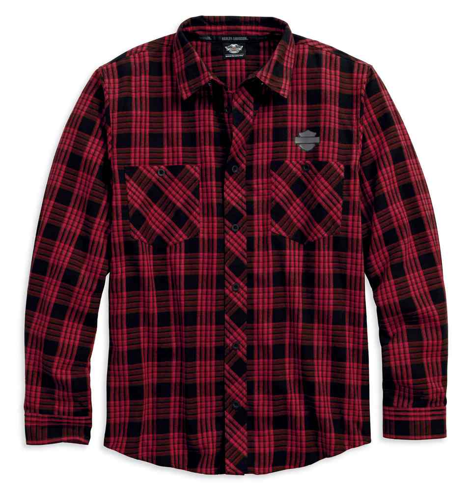 Harley-Davidson Men's Plaid Flannel Long Sleeve Woven Shirt, Red 96483-18VM - Wisconsin Harley-Davidson