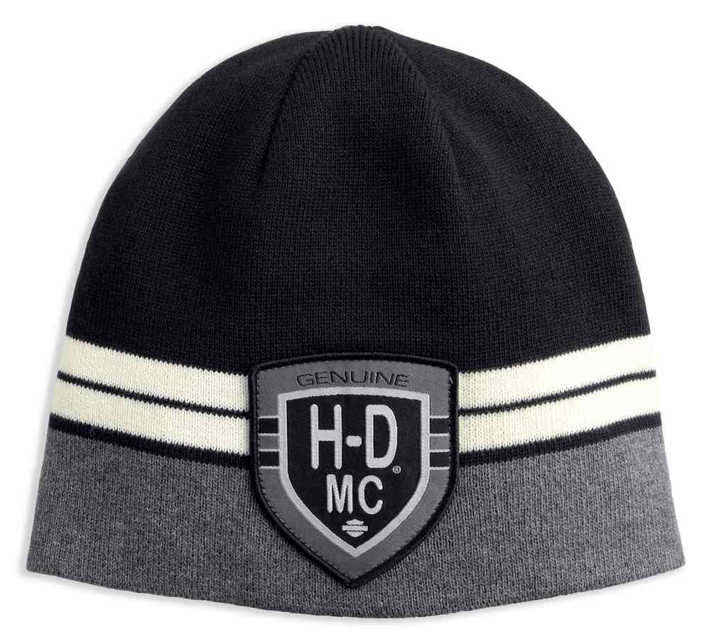 Harley-Davidson Men's Reversible Striped Knit Beanie Hat, Black/Gray 97809-18VM - Wisconsin Harley-Davidson