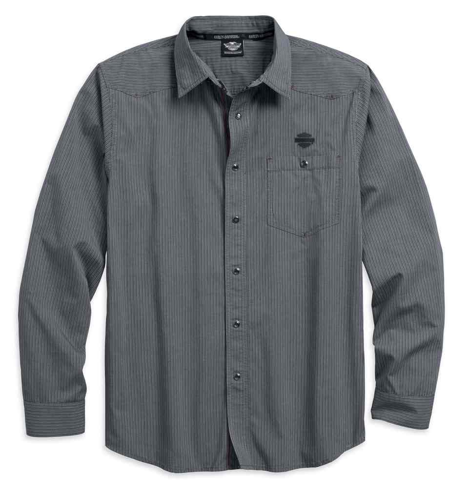Harley-Davidson Men's Textured Stripe Long Sleeve Woven Shirt, Gray 96491-18VM - Wisconsin Harley-Davidson