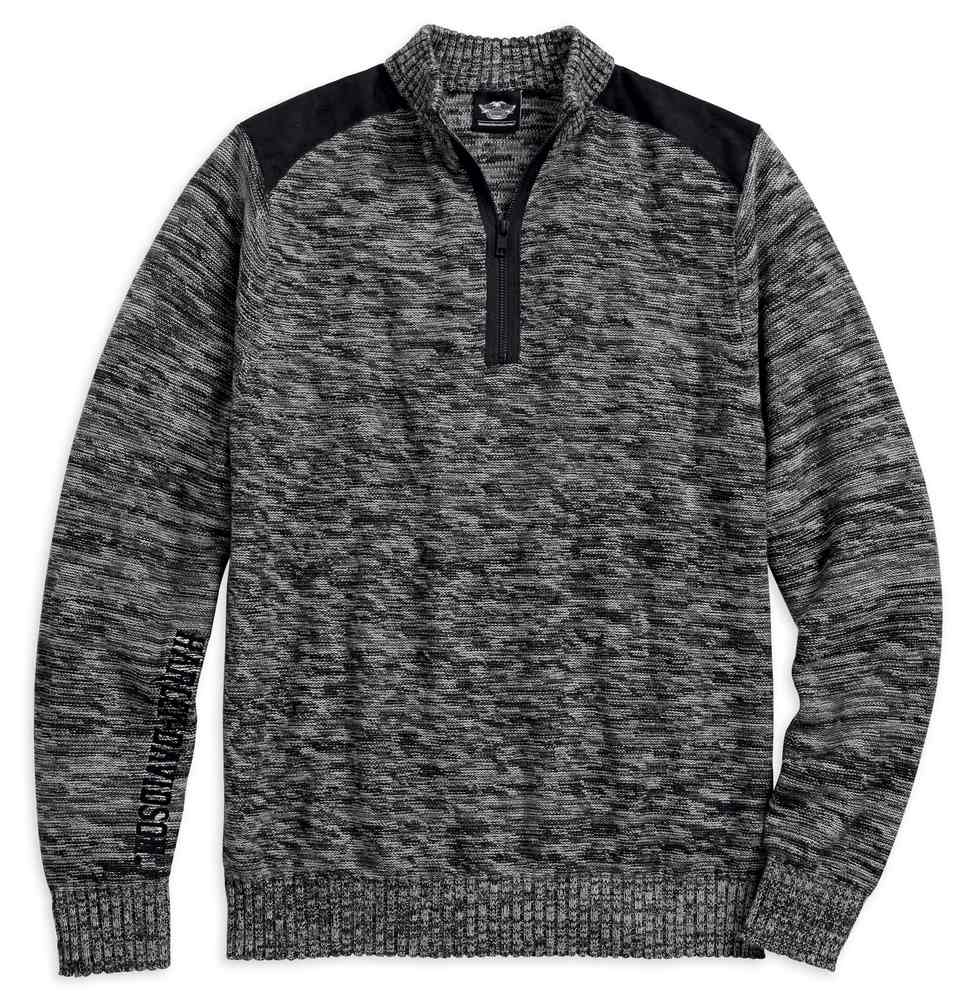 Harley-Davidson Men's Wool Blend 1/4-Zip Sweater, Charcoal Heather 96493-18VM - Wisconsin Harley-Davidson