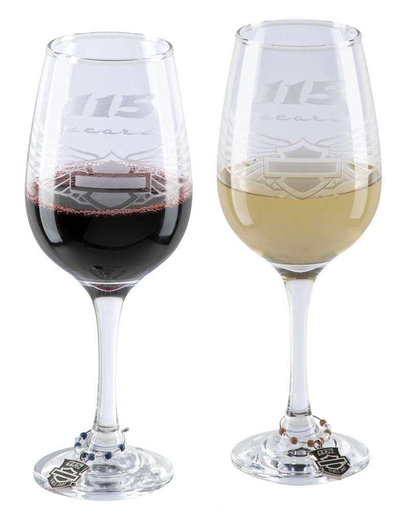 HarleyDavidson® 115th Anniversary Wine Glass Set, Set of 14oz. Glasses