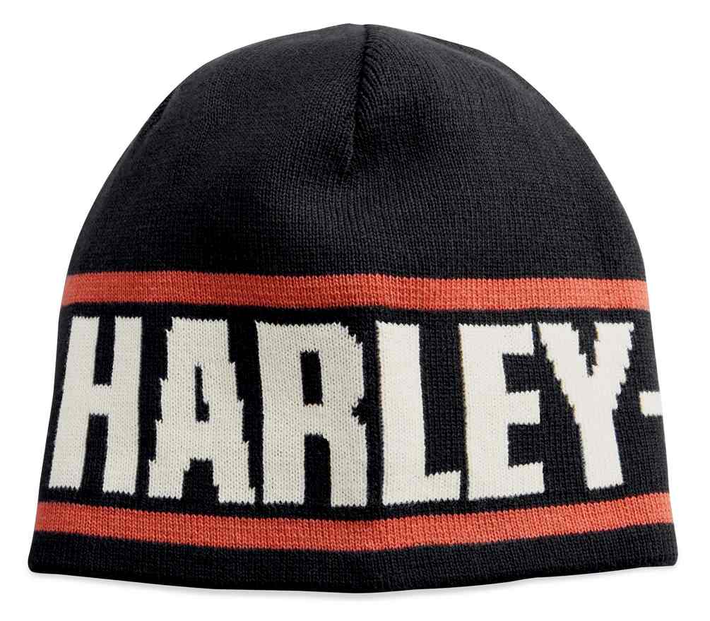 Harley-Davidson Men's Reversible Cotton Knit Beanie Hat, Black 99431-18VM - Wisconsin Harley-Davidson
