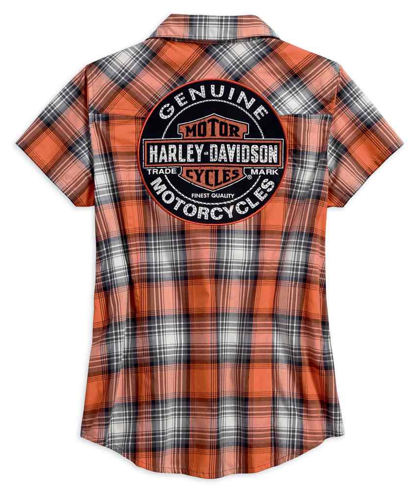 Harley-Davidson® Women's Genuine Oil Can Plaid Short Sleeve Shirt