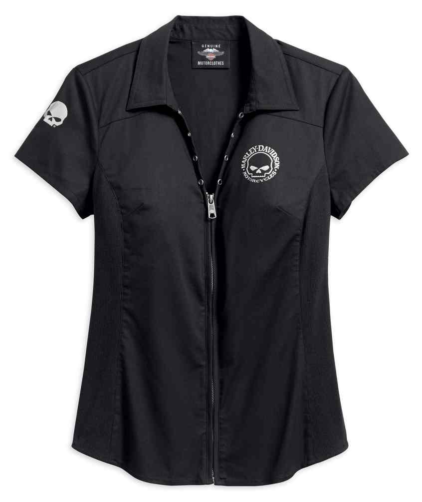Harley-Davidson Women's Willie G Skull Zip-Front Shirt, Black 99072-18VW - Wisconsin Harley-Davidson