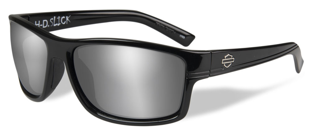 Harley-Davidson Men's Slick Silver Flash Sunglasses, Gloss Black Frames HASLK02 - Wisconsin Harley-Davidson