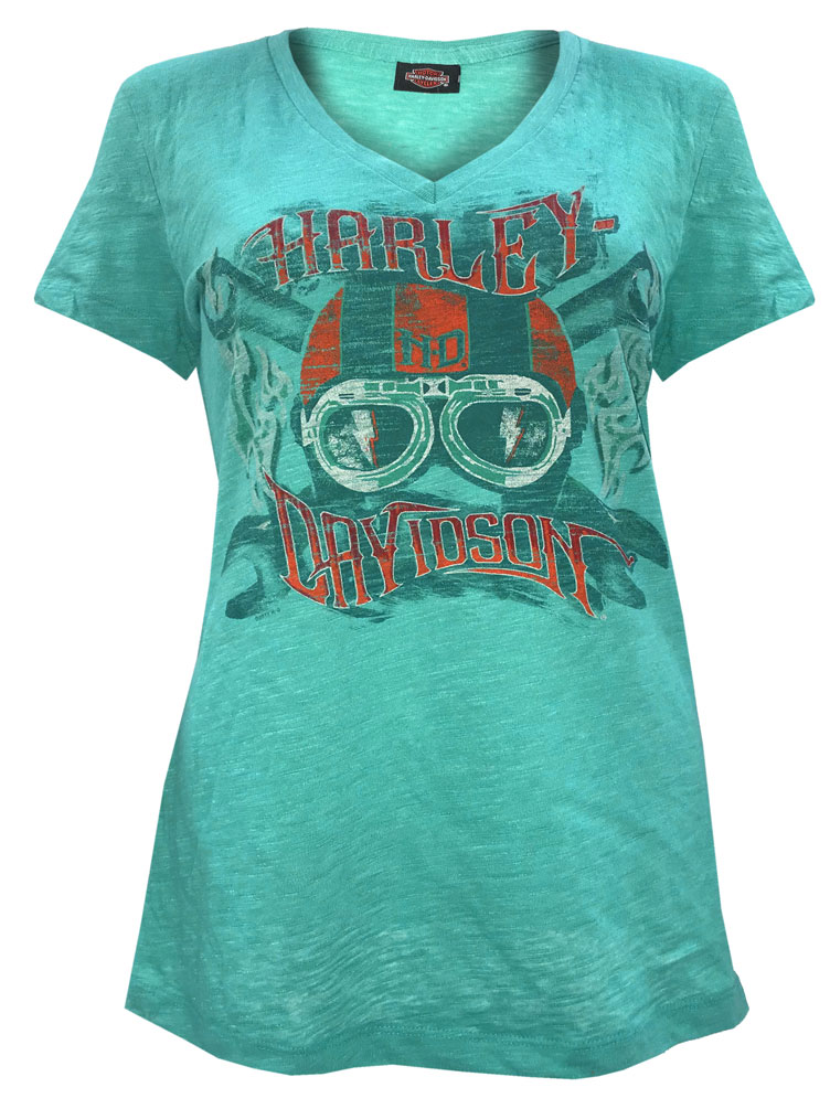 Harley-Davidson Women's Boots On Fire Deep V-Neck Short Sleeve Tee 5J05-HF2U - Wisconsin Harley-Davidson