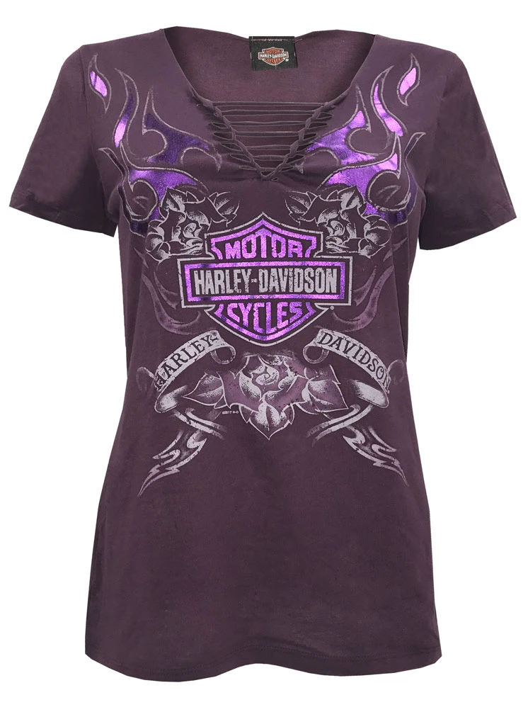 Harley-Davidson Women's Insatiable Beauty Deep V-Neck T-Shirt, Purple 5U31-HF2Z - Wisconsin Harley-Davidson