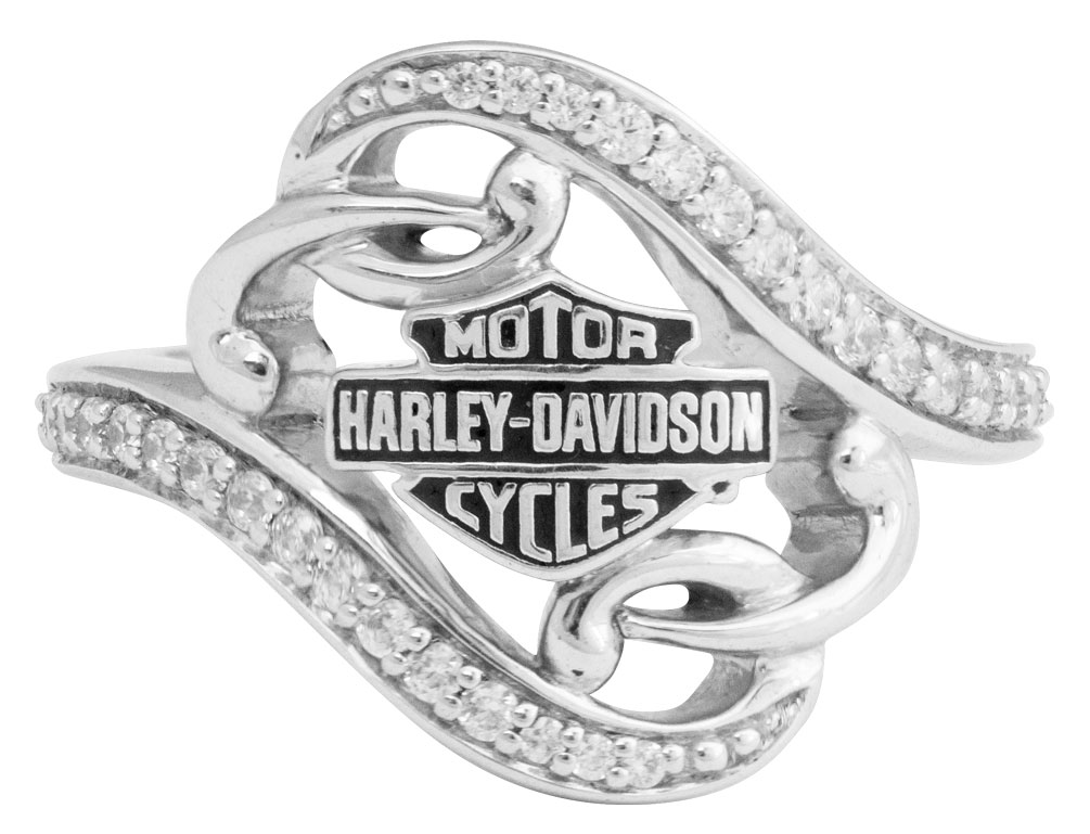 Harley-Davidson® Women's Bling Filigree Bar & Shield Ring, Silver
