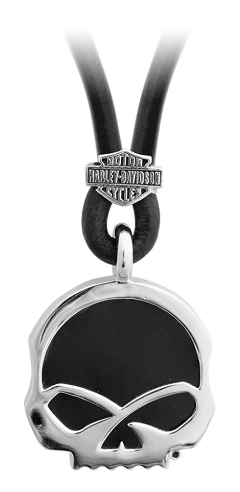 Harley-Davidson® Men's Engraved Skull Onyx Necklace, Sterling