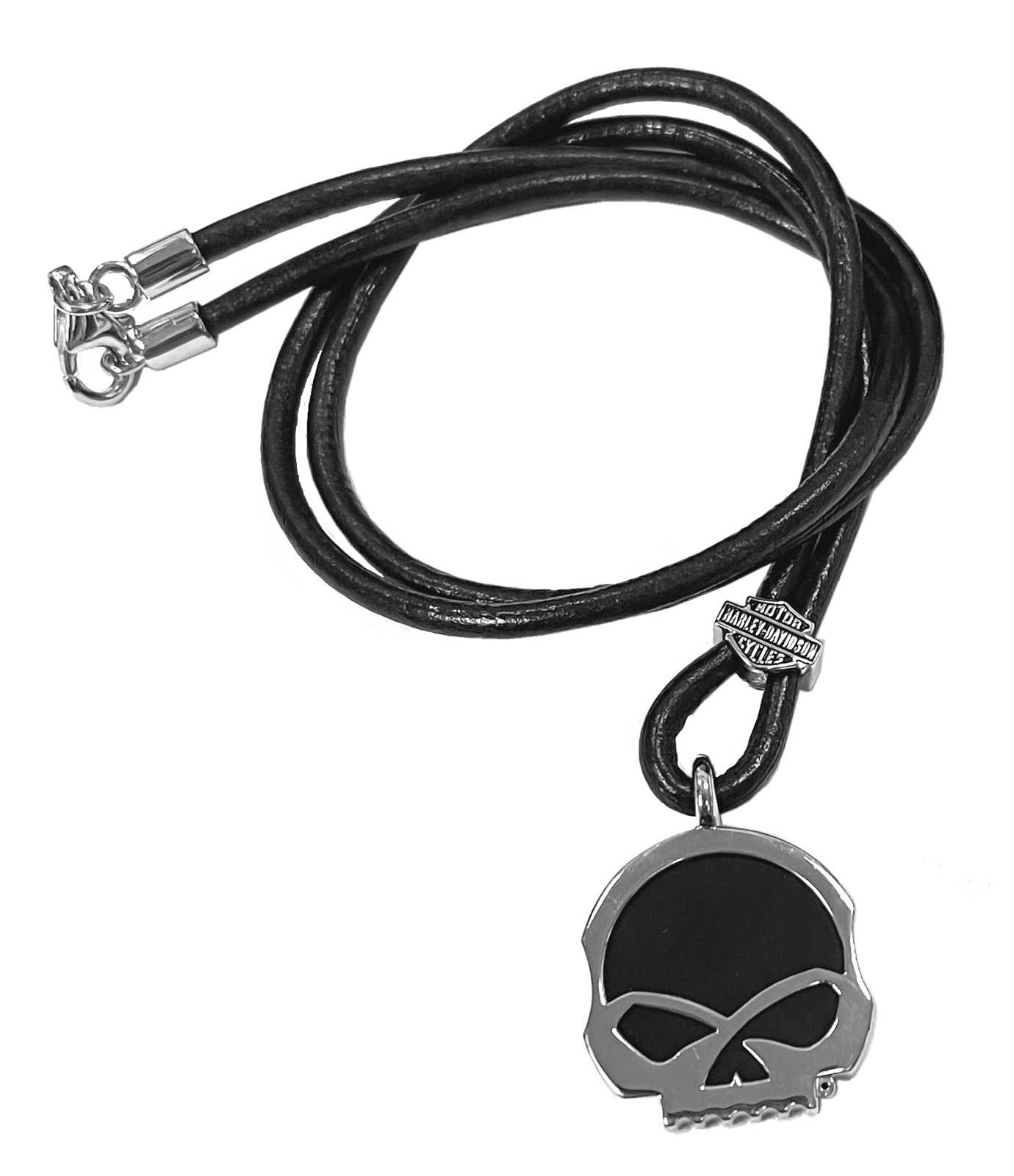 Harley-Davidson® Men's Engraved Skull Onyx Necklace, Sterling