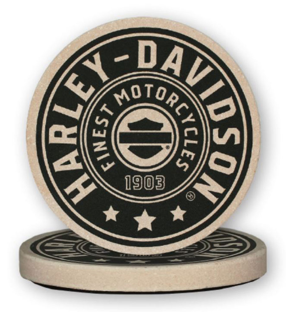 Harley-Davidson Harley Shield Sandstone Coaster Set, Two Pack 4 inch Set CS27812 - Wisconsin Harley-Davidson