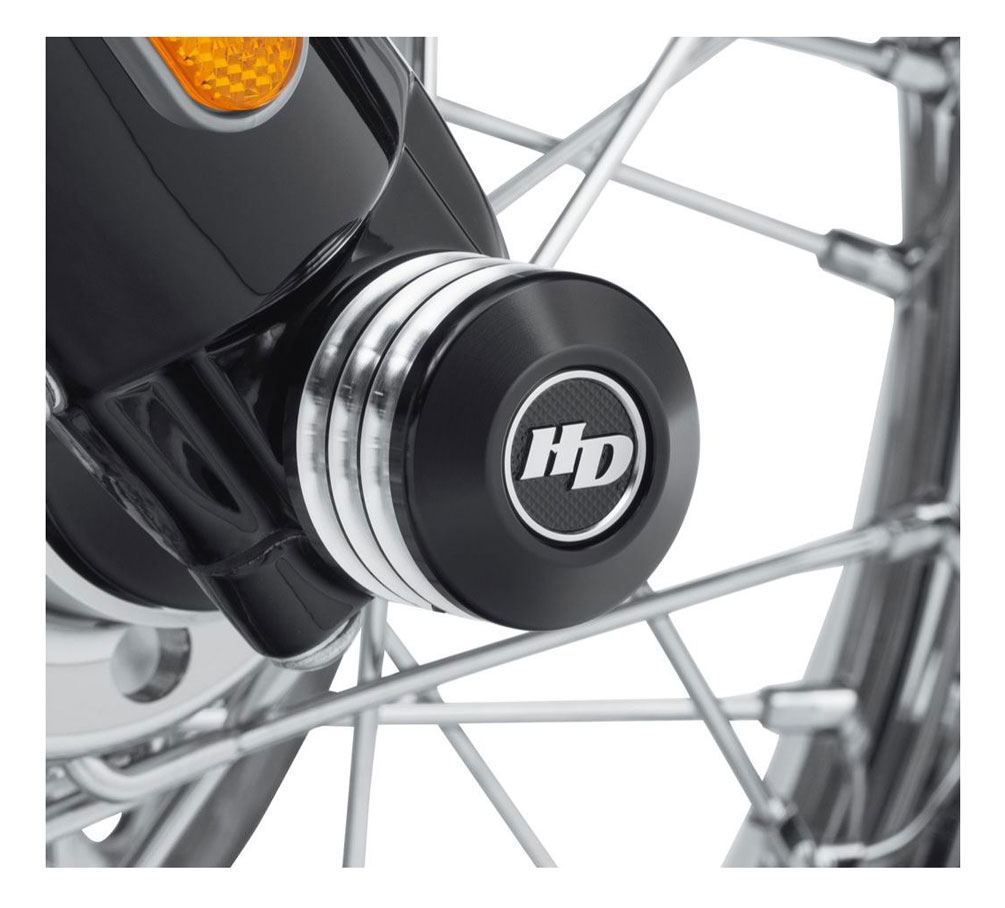 Front Axle Nut Cover シルバー 43000064 新品未使用 Harley-Davidson® Defiance Front Axle Nut Covers - Black Cut