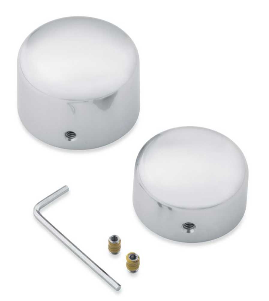 Harley-Davidson Rear Axle Nut Covers - Satin Chrome,Fits Dyna & Softail 43000110 - Wisconsin Harley-Davidson