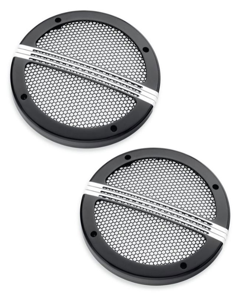 Harley-Davidson Defiance Tour-Pak Speaker Grills - Black Machine Cut 76000678 - Wisconsin Harley-Davidson