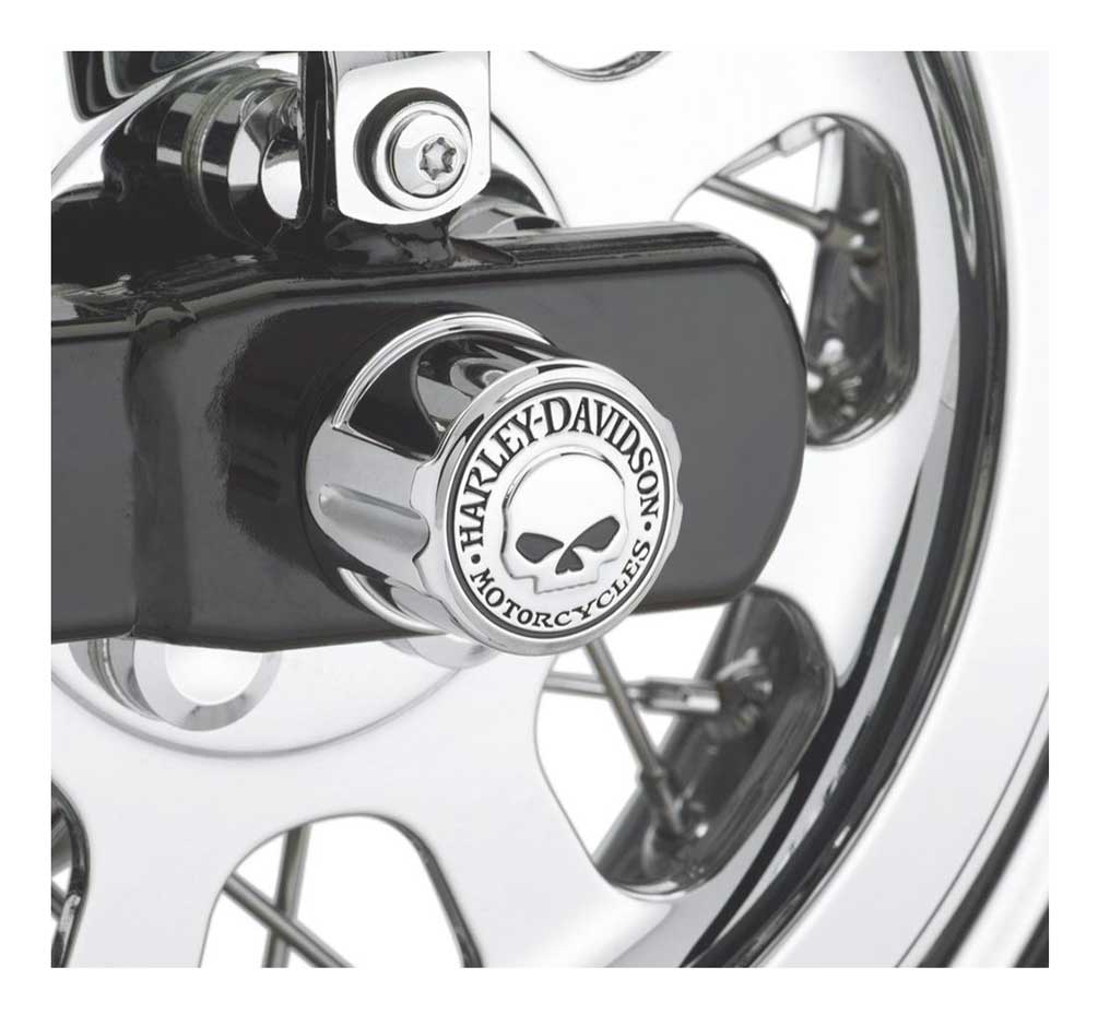 HarleyDavidson® Willie G Skull Rear Axle Nut Covers, Chrome Finish
