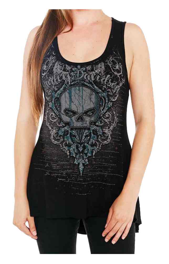 Harley-Davidson Women's Weathered Rider Embellished Sleeveless Tank Top, Black - Wisconsin Harley-Davidson