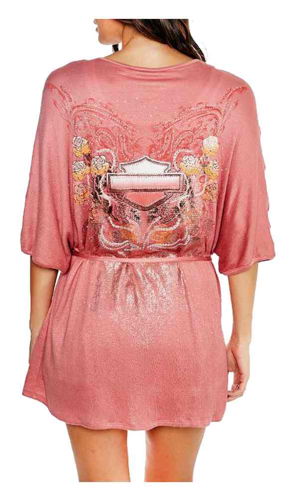 Harley-Davidson Women's Floral Hcore Kimono Robe, Pink, One Size Fits Most - No Hassle Returns at Wisconsin Harley
