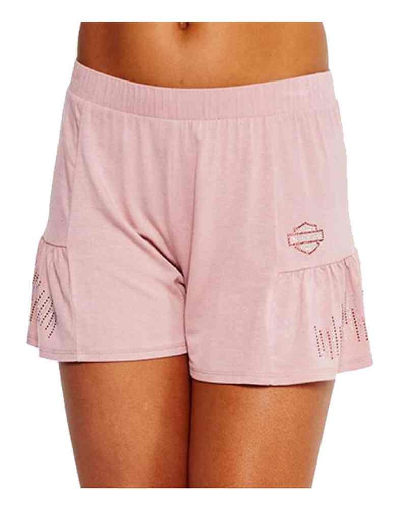 Harley-Davidson Women's BNS Flair Embellished Side Pleated Sleep Shorts, Pink - No Hassle Returns at Wisconsin Harley