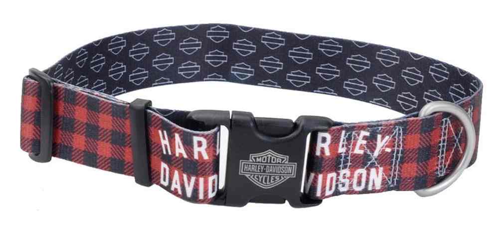 Harley-Davidson 1.5 in. Adjustable Muscle Plaid Dog Collar - Large, 26 in. - Wisconsin Harley-Davidson