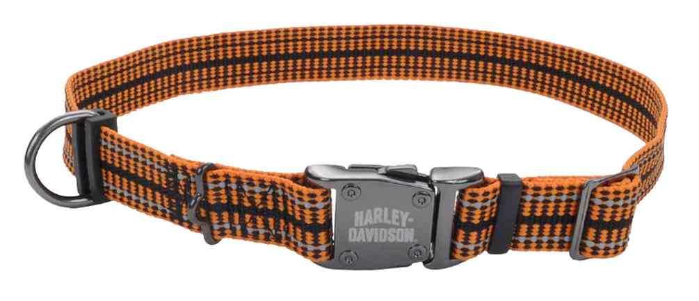 Harley-Davidson Adjustable Reflective Rugged Knitted Dog Collar - Orange - Wisconsin Harley-Davidson