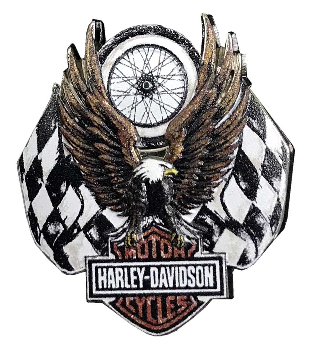 Harley-Davidson Upright Eagle with Racing Flags & B&S Pin, Silver Color 302609 - Wisconsin Harley-Davidson