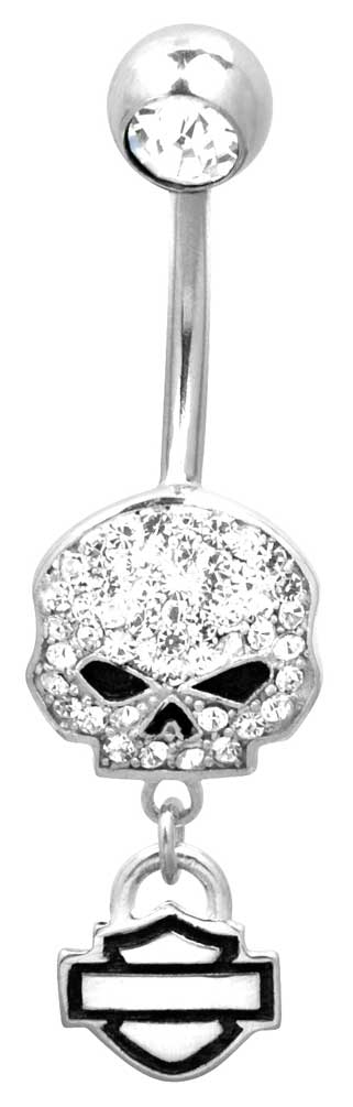 Harley-Davidson Women's Belly Jewel, Bling Willie G Skull, Silver HDZ0057 - Wisconsin Harley-Davidson