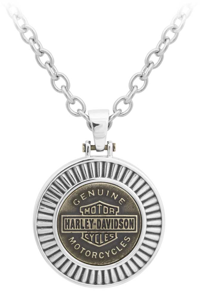 Harley-Davidson® Men's Gold Toned Steel Bar & Shield Chain Necklace,  HSN0050-22