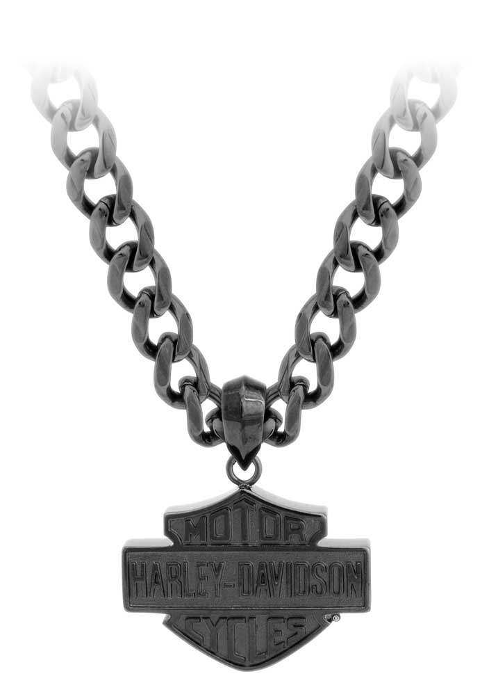 Harley-Davidson® Men's Black Steel Bar & Shield Chain Necklace