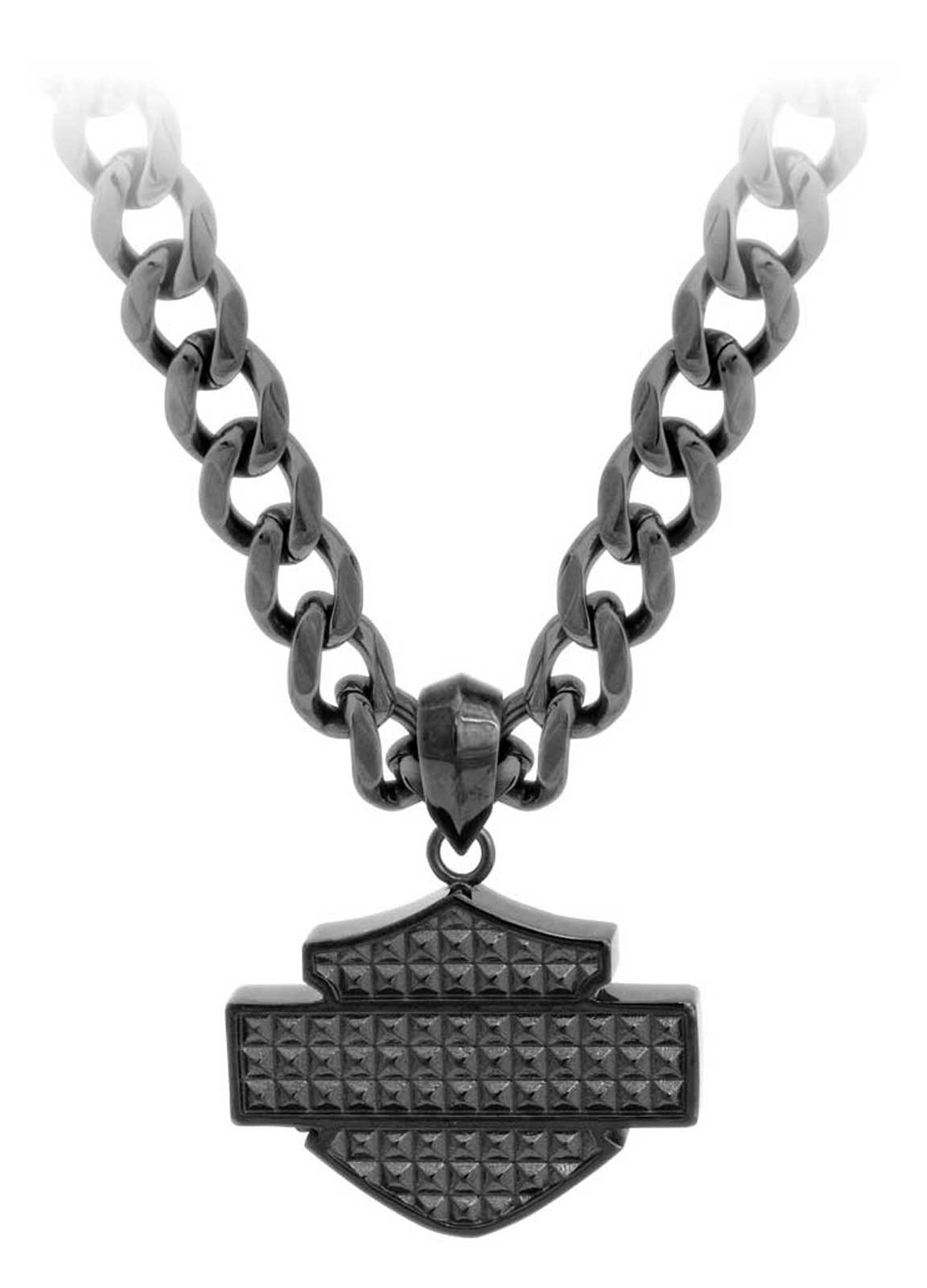 Harley-Davidson® Men's Black Steel Bar & Shield Chain Necklace