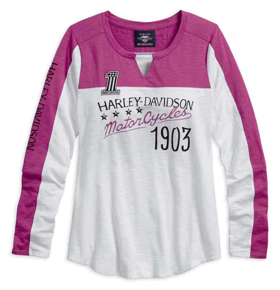 Harley-Davidson Women's Colorblock Slub Notch Neck Long Sleeve Top 96140-18VW - Wisconsin Harley-Davidson