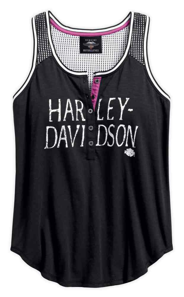 Harley-Davidson Women's Mesh Accent Henley Sleeveless Tank, Black 96143-18VW - Wisconsin Harley-Davidson