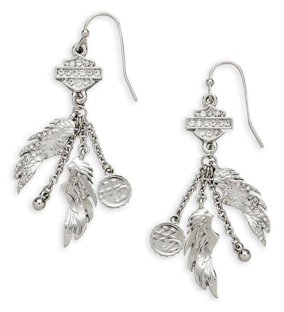 Harley-Davidson Women's Embellished Winged Charm Drop Earring, Silver 97660-18VW - Wisconsin Harley-Davidson