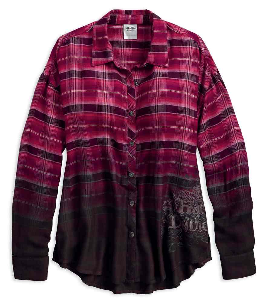 Harley-Davidson Women's Ombre Plaid Dye Long Sleeve Tunic Shirt 96048-18VW - Wisconsin Harley-Davidson