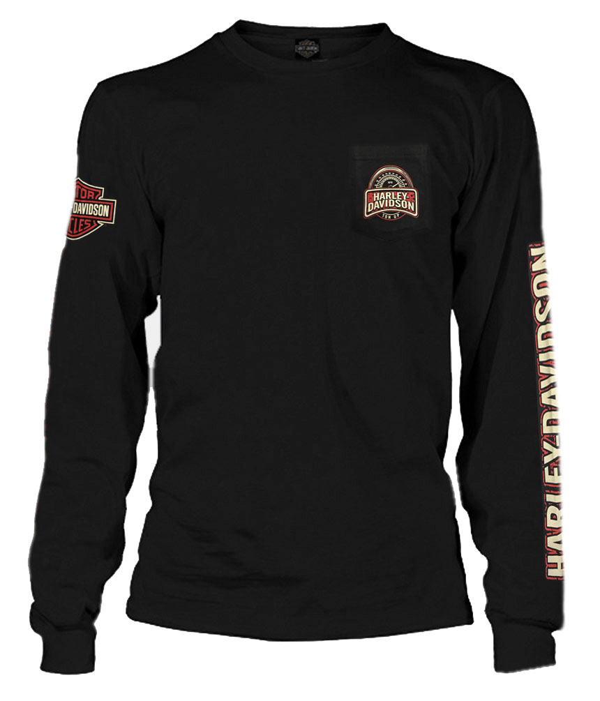 Harley-Davidson Men's Speedometer Long Sleeve Chest Pocket Shirt, Black R001451 - Wisconsin Harley-Davidson