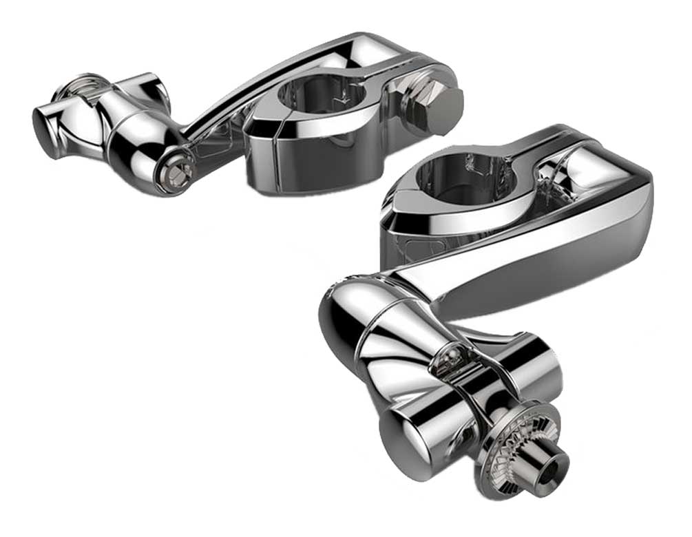 Ciro Hingeless Clamps w/ Clevis, Peg Mounts & Extension Arm, Chrome or Black - Wisconsin Harley-Davidson