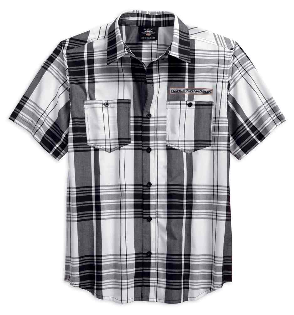 Harley-Davidson Mens High Density Print Logo Plaid Button Up Shirt 96124-18VM - Wisconsin Harley-Davidson