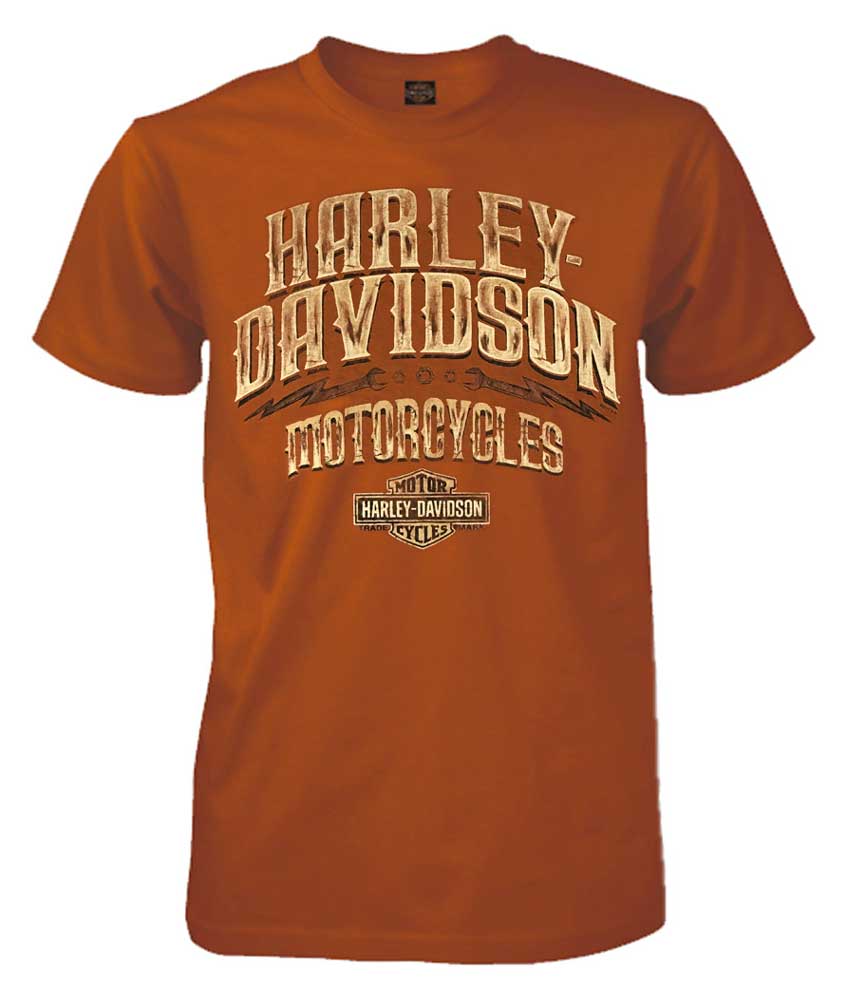 Harley-Davidson Men's Leather Options Short Sleeve Crew Tee, Orange 5L33-HE0X - Wisconsin Harley-Davidson