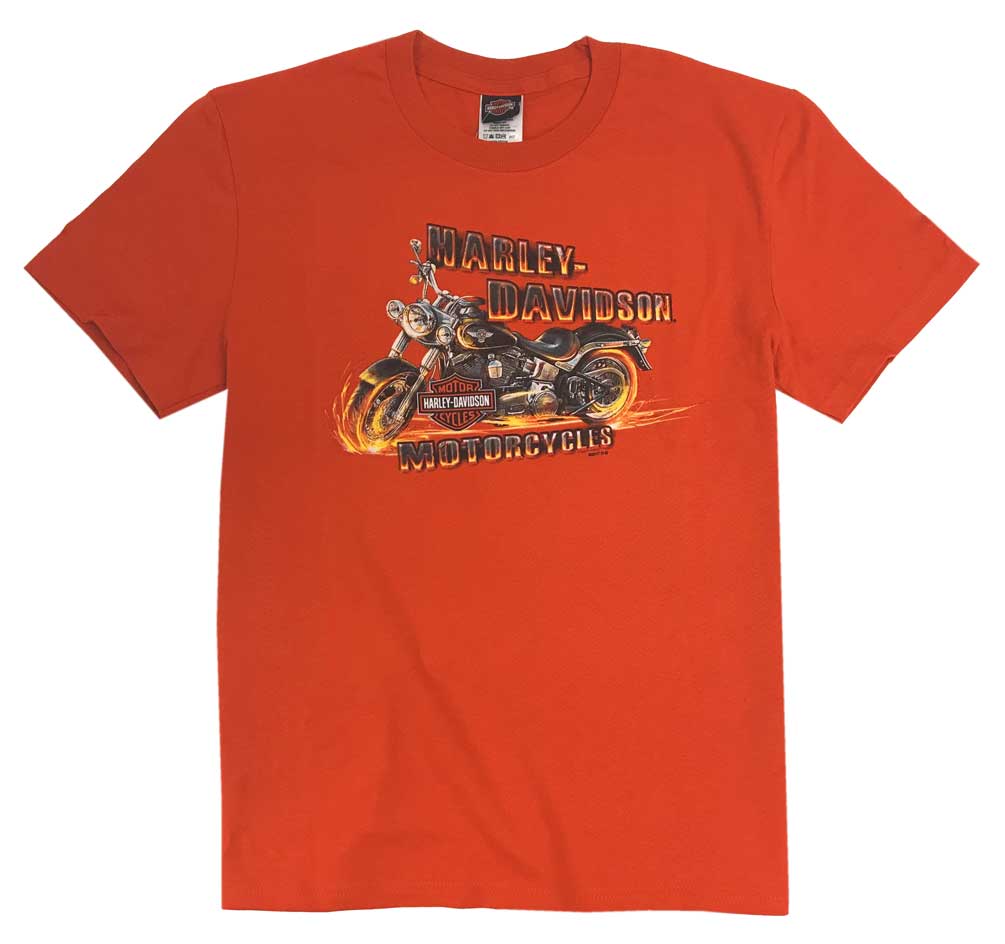 Harley-Davidson Little Boy's Chain Popper Short Sleeve Crew Tee, Orange - Wisconsin Harley-Davidson