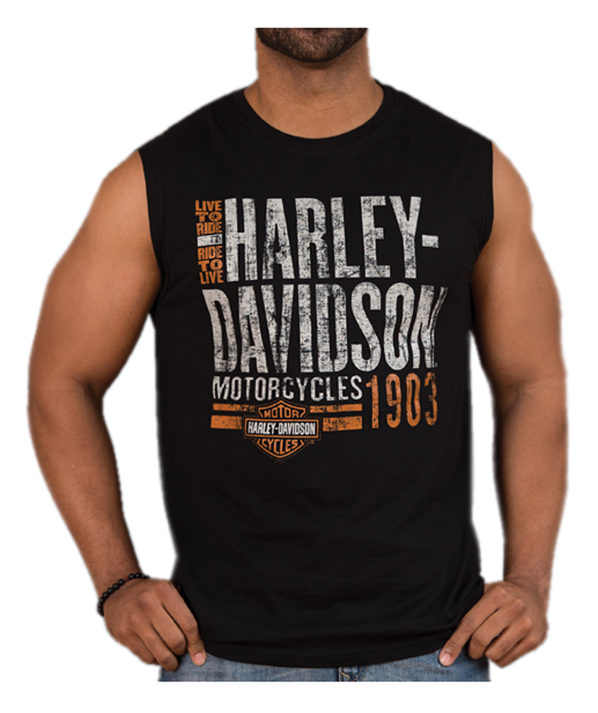 Harley-Davidson Men's Distressed Old Garage Sleeveless Muscle Tee, Black - Wisconsin Harley-Davidson