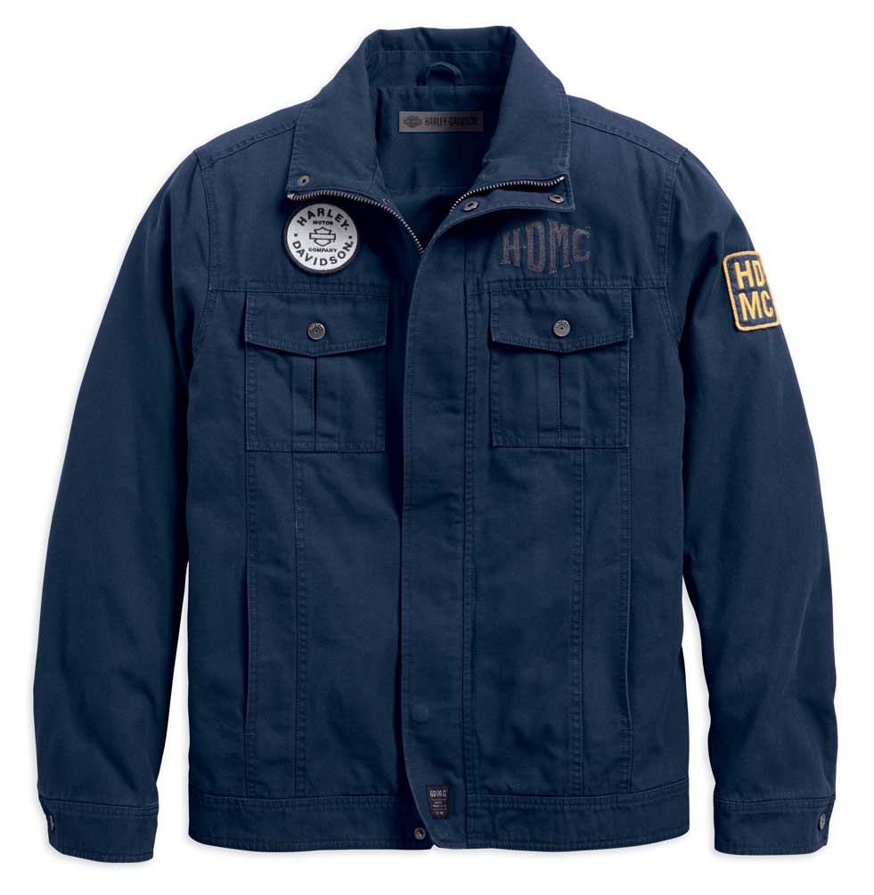 Harley Davidson スエードジャケット F Harley-Davidson® Men's Washed Canvas Slim Fit Casual Jacket, Blue